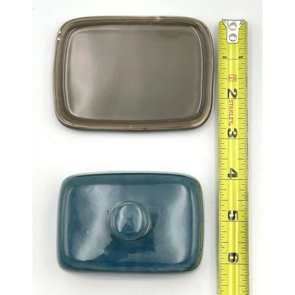 Threshold Mini Teal Blue Stoneware Covered Butter Dish Gray Tray Lid 4